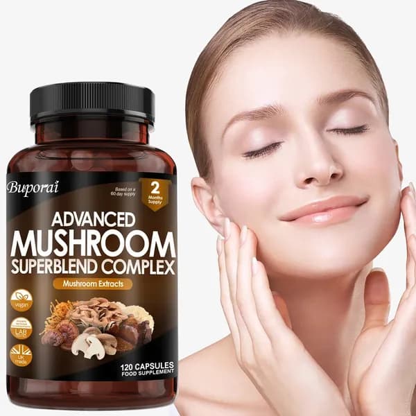 Комплекс Buporai Premium Mushroom Super Blend Complex - поддерживает иммунную систему, когнитивные функции, помогает справляться со стрессом и улучшает общее состояние здоровья.