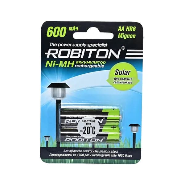 Аккумуляторы Ni-MH AA 600mAh 2 шт, ROBITON SOLAR 600MHAA-2 BL2