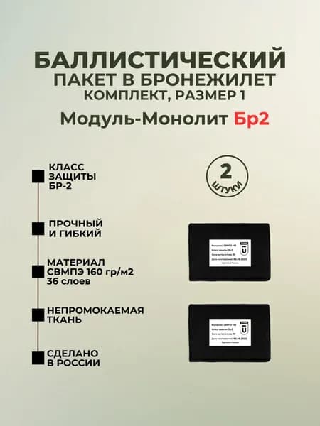 Баллистический пакет боковой Бр2 для плитника Модуль-Монолит, противоосколочный пакет СВМПЭ, баллистика в камербанды
