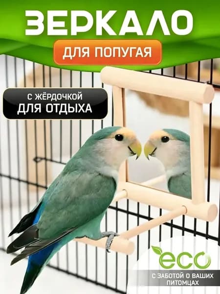 Зеркало для попугая в клетку с жердочкой