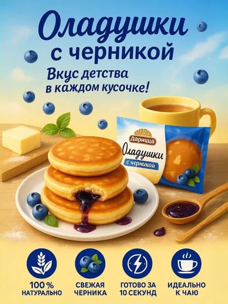 Оладушки ДАРНИЦА с черничной начинкой, (50г x 2шт), 100г