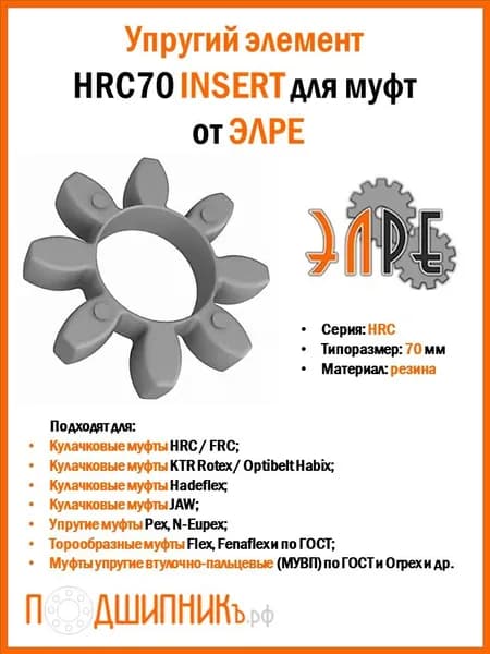 Упругий элемент HRC70 INSERT для муфт от ЭЛРЕ