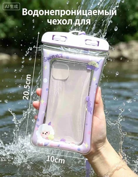 Водонепроницаемый чехол для телефона с милыми зверушками / Утка, мишка, котик / Плавающий брелок для девочек / Подарок для ребёнка на пляж
