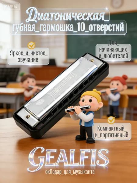 Губная гармошка диатоническая, серебряная