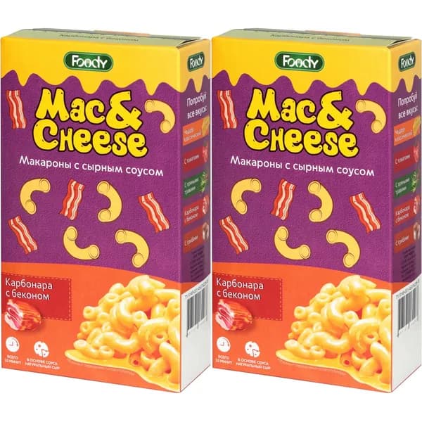 Макаронные изделия Foody Mac&Cheese с сырным соусом Карбонара 143 г, набор: 2 штуки