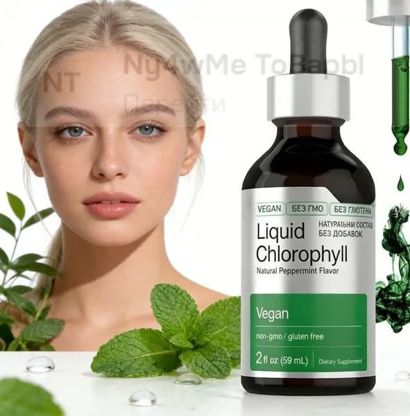 Liquid Chlorophyll с мятным вкусом Детокс, поддержка организма и свежесть дыхания, 59 мл, веган, без ГМО