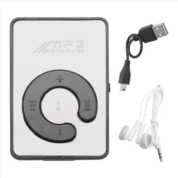 Миниатюрный музыкальный MP3-плеер с USB-кабелем и наушниками, черный.