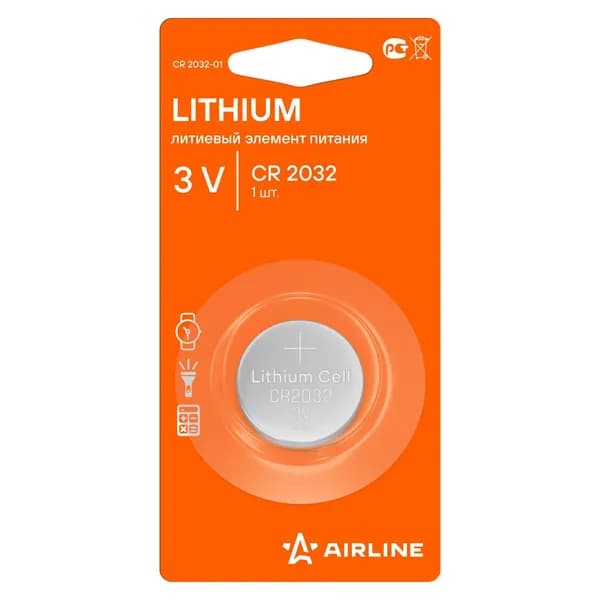 Батарейка литиевая AIRLINE Lithium CR2032 3V 1 шт CR2032-01