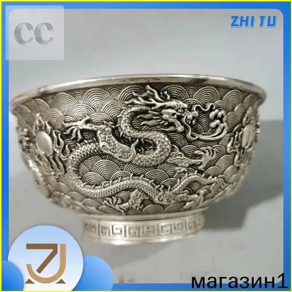 Чаша старинная с орнаментом, посеребренная, для коллекции