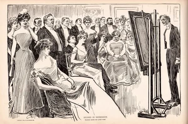 Гравюра антикварная 1906 года. Художник демонстрирует свою картину