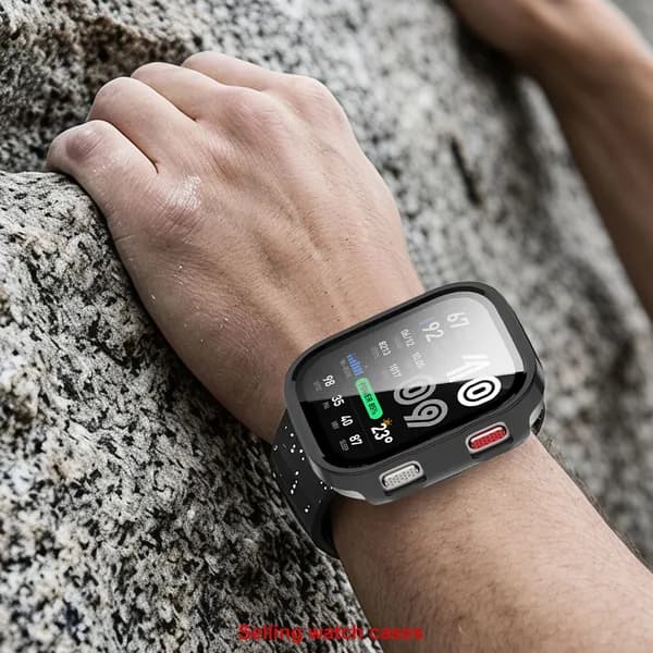 Чехол для смарт-часов Amazfit Bip Max A2568 с защитной заклёпкой и закалённым стеклом, глянцевый чёрный