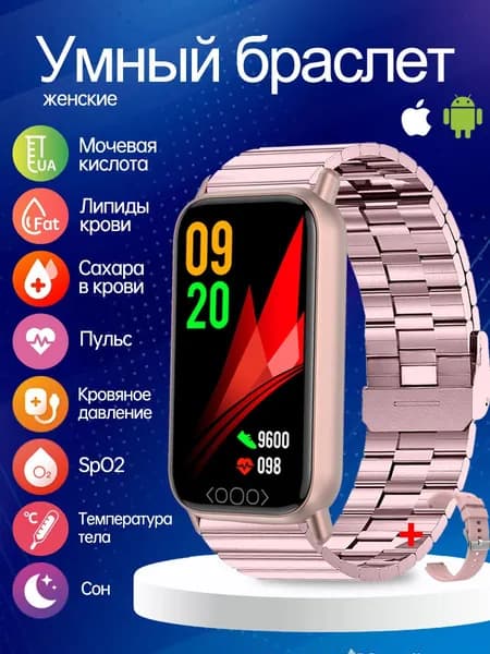 SACOSDING Смарт-часы, 25mm, Розовый сталь + розовый силикон