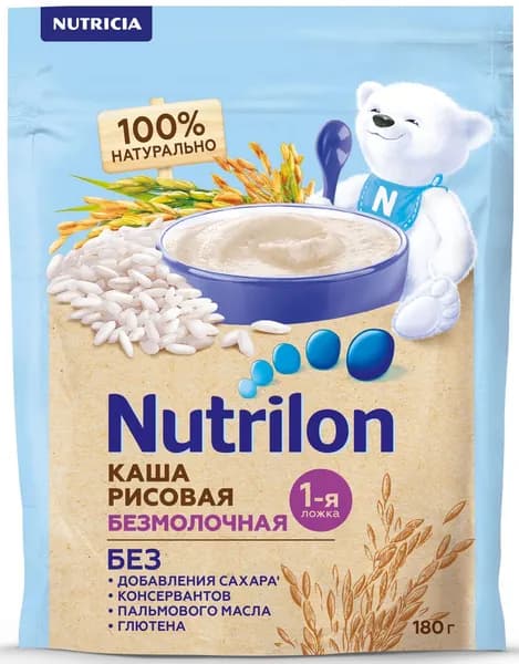 Каша безмолочная детская Nutrilon Рисовая с 4 месяцев, 180г