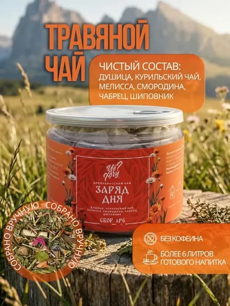 Травяной чай в пакетиках для завтрака бодрящий и вкусный "Заряд дня" сбор №6