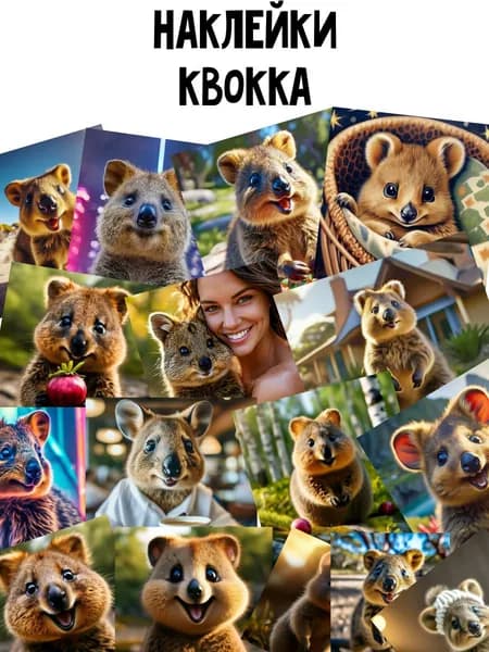 Набор наклеек стикеров "Квокка" 16 штук, 4Х5,5 см