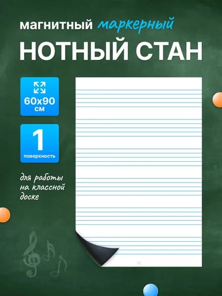 Разлиновка магнитная для школьной доски нотный стан 60х90 см. WellKit