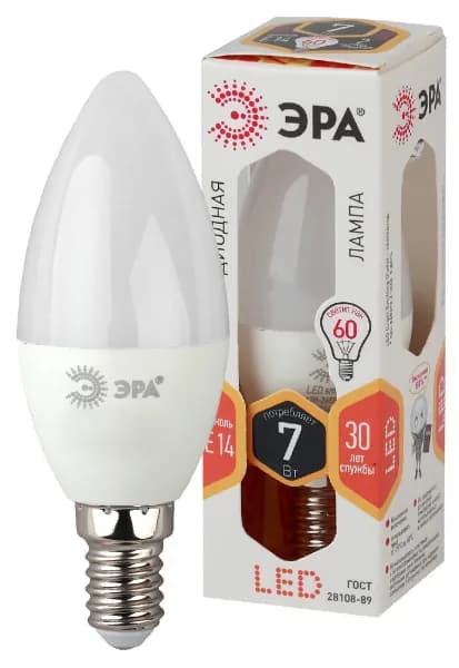 1 шт. ЭРА LED B35-7W-827-E14 (диод, свеча, 7Вт, тепл, E14)