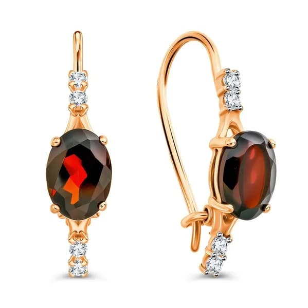 Серьги женские с гранатами и фианитами из красного золота 375 пробы 585GOLD