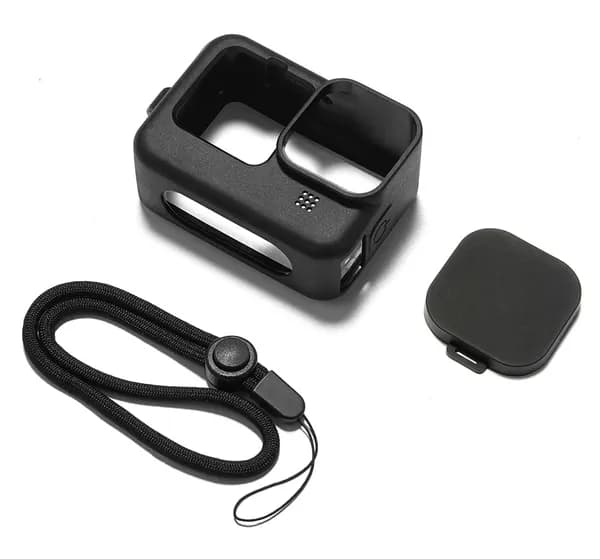 Силиконовый защитный чехол ALX-Express для GoPro HERO 9/10 с регулируемым ремешком на шею и крышкой объектива (черный)