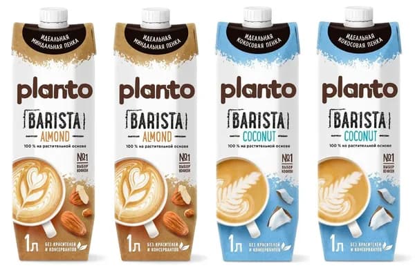 Набор растительных напитков Planto Barista (кокос 2шт + миндаль 2шт), Россия, 4 х 1 л