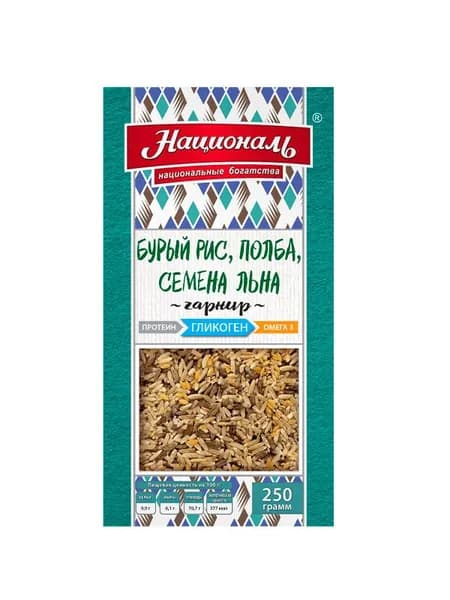 Националь Гарнир Бурый рис, полба, семена льна, гликоген, 250 гр