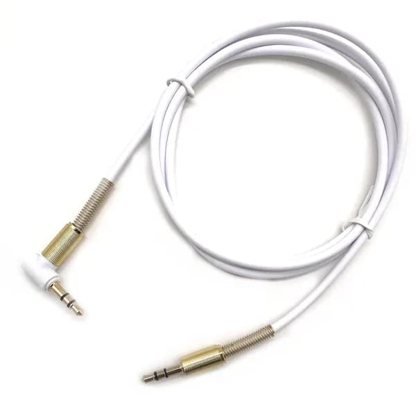 Кабель AUX 3,5 Jack - 3,5 Jack пружина антизалом, белый, штекер-штекер, 1м, угловой штекер