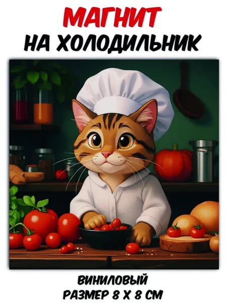 Магнит виниловый на холодильник"Кот на кухне" / для подруги,друга,коллеги (в качестве подарка-сувенира)