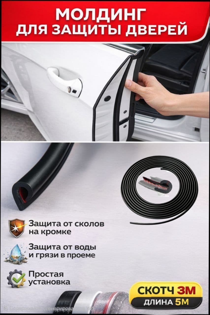 Молдинг защитный для кромки дверей ,черный 5 метров
