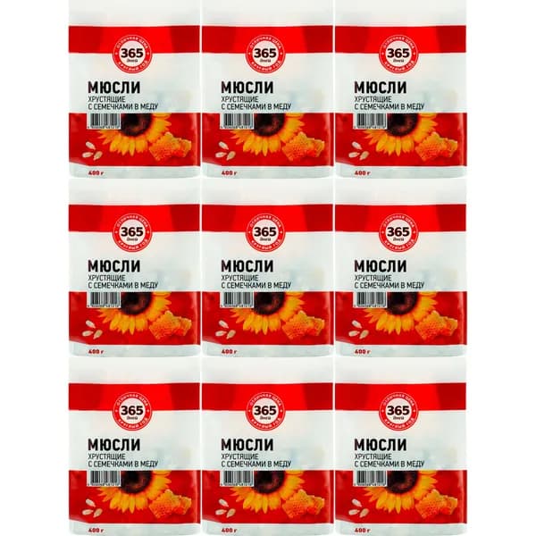 Мюсли 365 дней Хрустящие с семечками в меду 400 г, набор: 9 штук