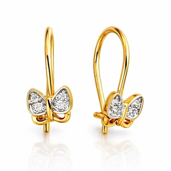 Серьги Бабочка детские с фианитами из красного золота 375 пробы 585GOLD