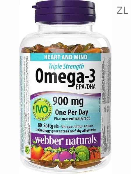 Тройная сила Омега-3 Webber Naturals, 80 капсул, 900 мг (ЭПК+ДГК в 1 капсуле: 600мг+300мг) 21