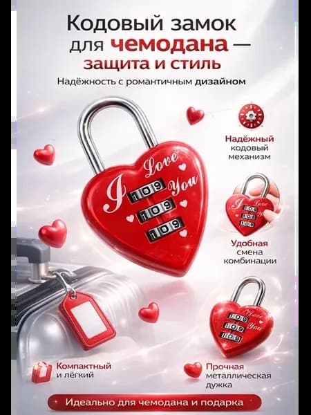 Замок кодовый сердце для чемодана