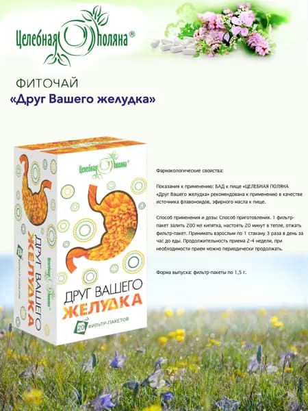 Чай травяной Друг Вашего желудка ф/п 1.5г №20 /20 пакетиков Фитосбор, фиточай