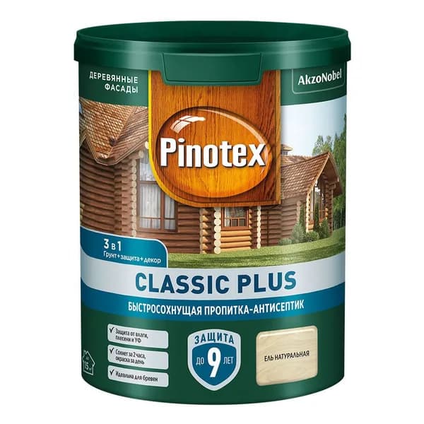 Антисептик Pinotex Classic Plus 3 в 1 декоративный для дерева ель натуральная 0,9 л