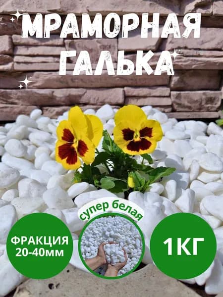 мраморная галька 1кг, для цветов, для аквариума, террариума, для растений, для сада,, творчества, фракция 20-40мм