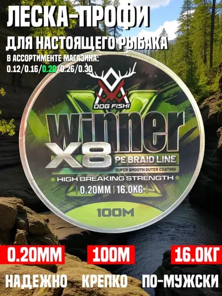 Плетенка для спиннинга X8 8 жильная 0.20 мм, плетеный шнур для рыбалки 100 м, леска для спиннинга и фидера