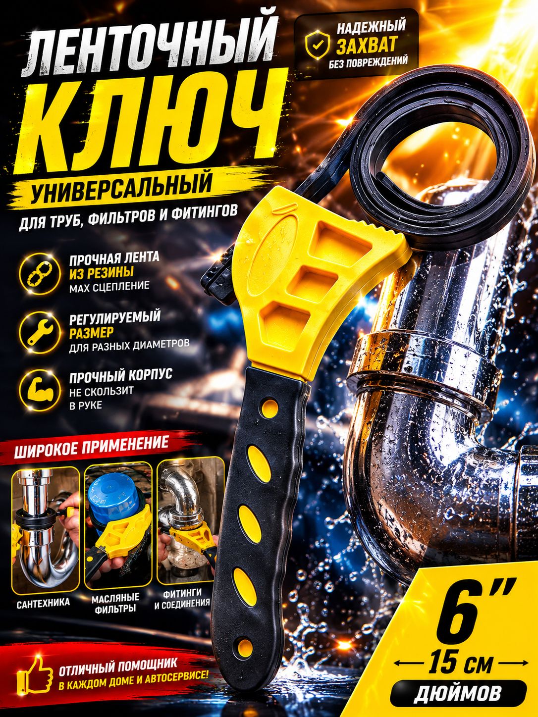 1 шт. 6-дюймовый ленточный ключ, съемник масляного фильтра, гаечный ключ, цепь,регулируемый инструмент для разборки