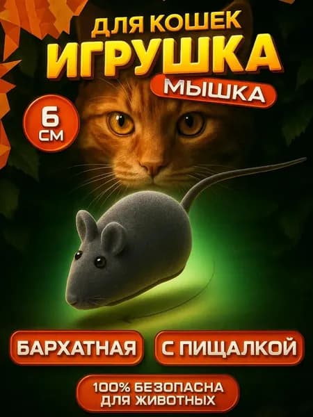 Игрушка для кошек мышь бархатная, 6 см