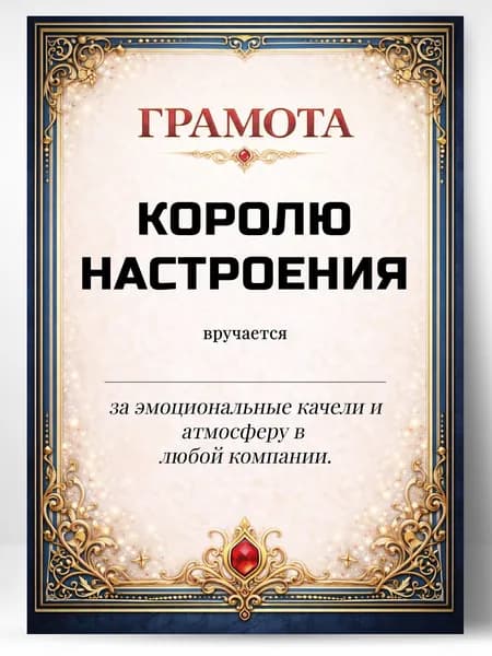 Грамота диплом в подарок - Королю настроения
