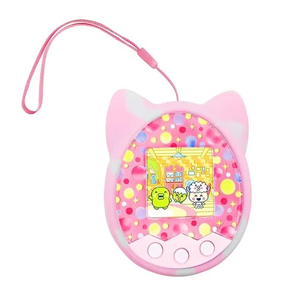 Силиконовый чехол для Tamagotchi Meets/4U/4U+/Mix/PS/Idl/Id с кошачьей мордочкой и ремешком
