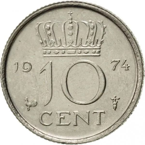 10 центов, 1974 год. Нидерланды