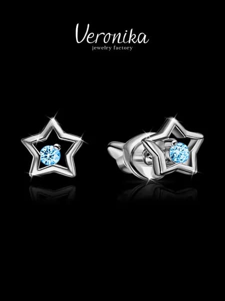 Серьги пусеты серебро 925 родированное Звезда с фианитами Veronika jewelry factory