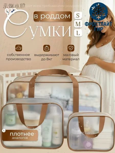 Сумки в роддом прозрачные для беременных набор 3 шт. без наполнения мамы и малыша