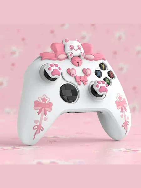 PlayVital Силиконовый Чехол для Геймпада Xbox Series X/S, Sweetheart Kitty, Противоскользящий, с 6 Колпачками и Наклейками, Белый