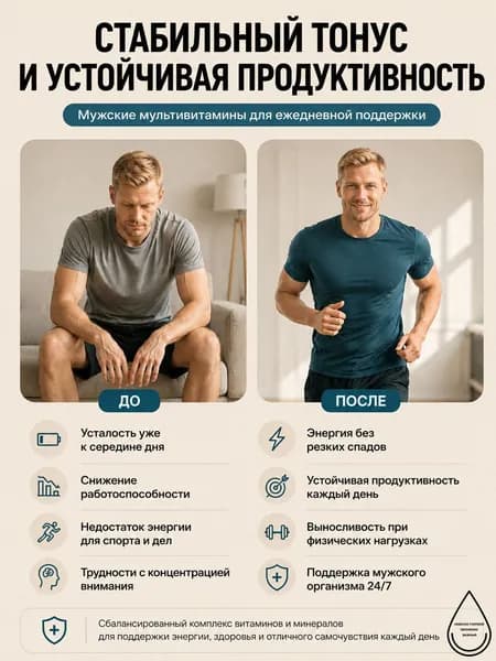 Витамины для мужчин, мультивитамины мужские, витаминный комплекс, тестобустер