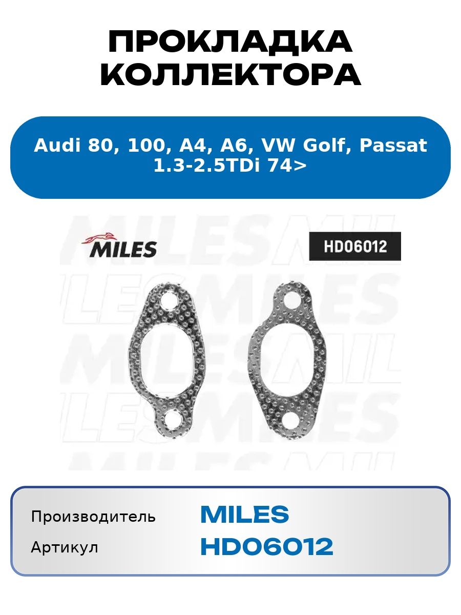 Прокладка коллектора Audi 80, 100, A4, A6, Vw Golf, Passat 1.3-2.5TDi 74> Miles Hd06012