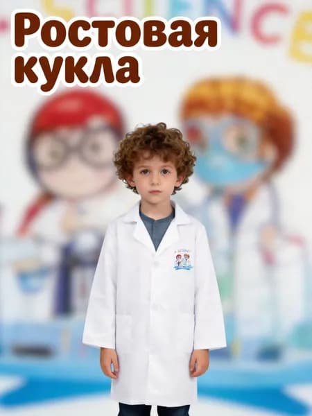 Детский полиэстеровый костюм учёного, удобный и стираемый для детских праздников