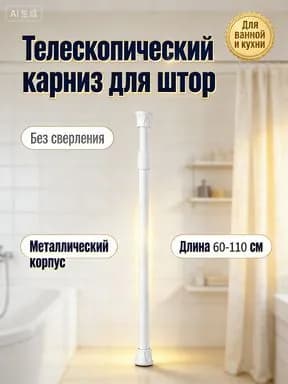 Карниз для ванной для классических штор 1 ряд Телескопический