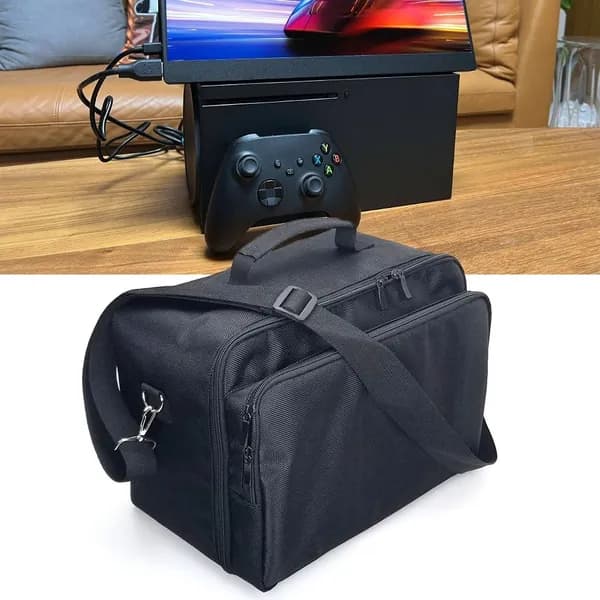 Чехол для переноски Xbox Series X из 1680-денерного оксфорда с двумя уровнями хранения и регулируемым ремнём