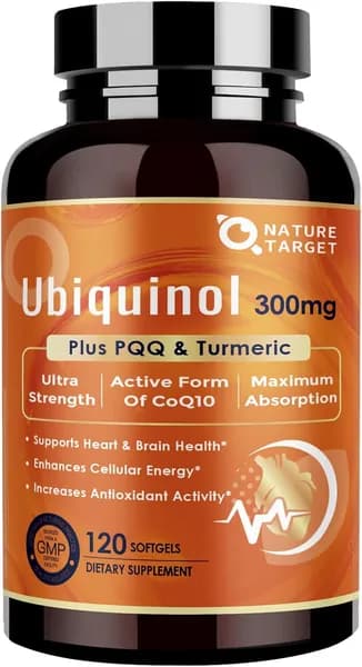 ПРИРОДА ЦЕЛЬ Убихинол CoQ10 300 мг мягких гелей с PQQ и куркумой, коэнзим высокой абсорбции